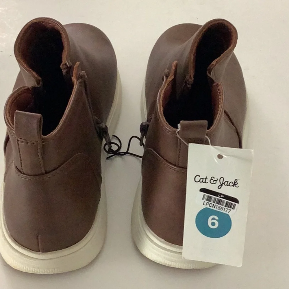 Cat & Jack Boy’s Abram Brown Faux Leather Ankle Boots Dress Shoe Sporty Western